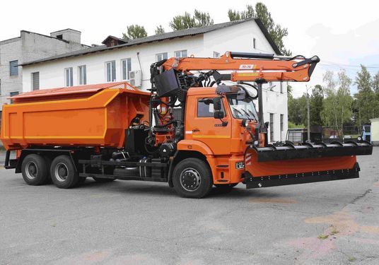 КДМ-650-07-01 на ш.6520-53 (ГМУ, Самосвальный кузов, ПС сталь 09Г2С, V=10,5 м3, Передний отвал)