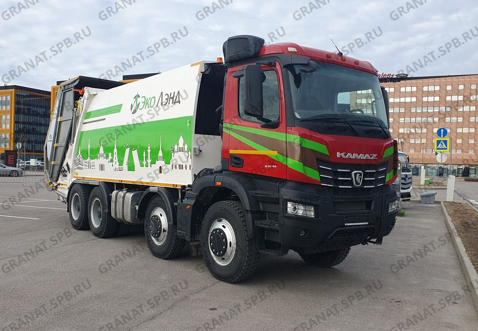 Мусоровоз с задней загрузкой ALFANORD KGH25-KP с откидной мусороприёмной ванной на базе КАМАЗ-65951