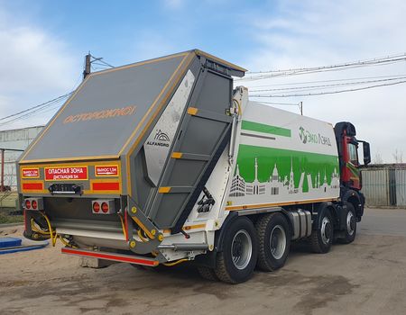 Мусоровоз с задней загрузкой ALFANORD KGH25-KP с откидной мусороприёмной ванной на базе КАМАЗ-65951